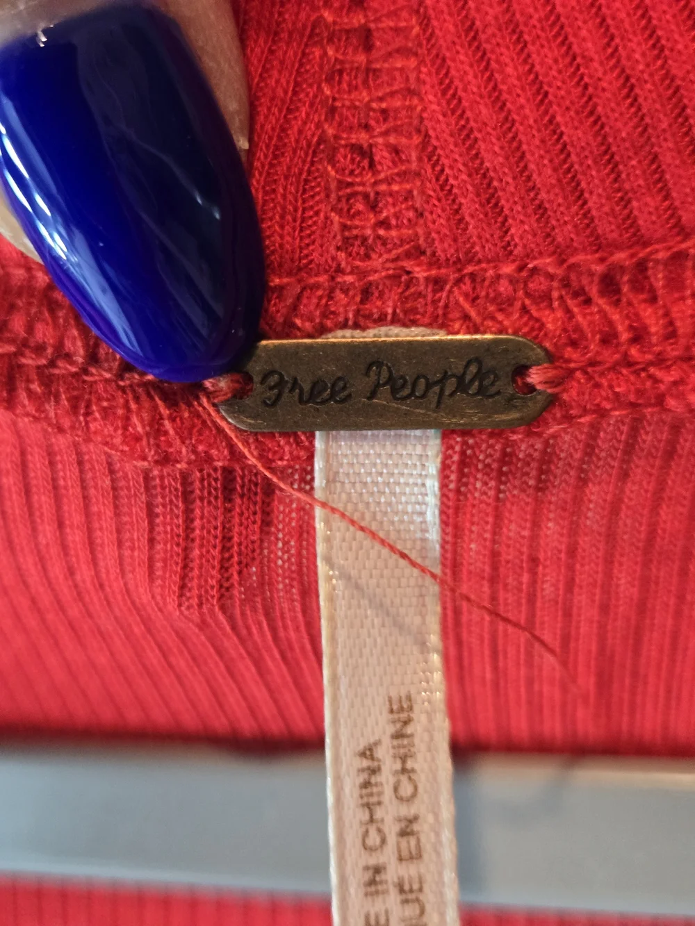 Free People Ribbed Red V-Neck Layered Top